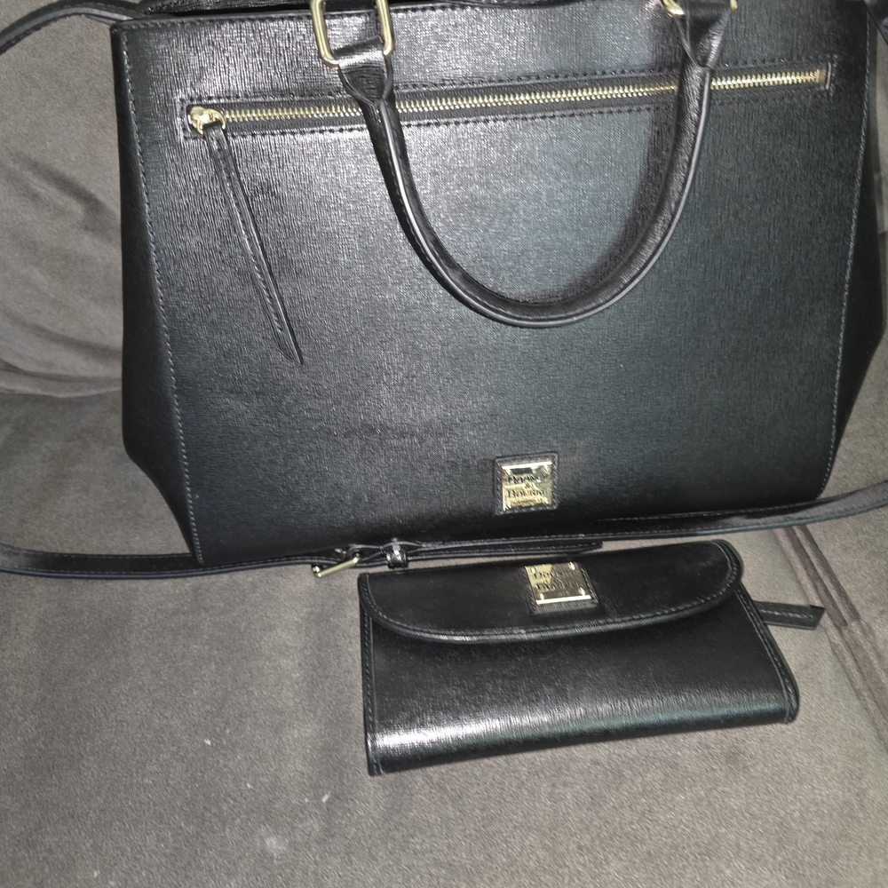 Black Leather Tote and Wallet Set